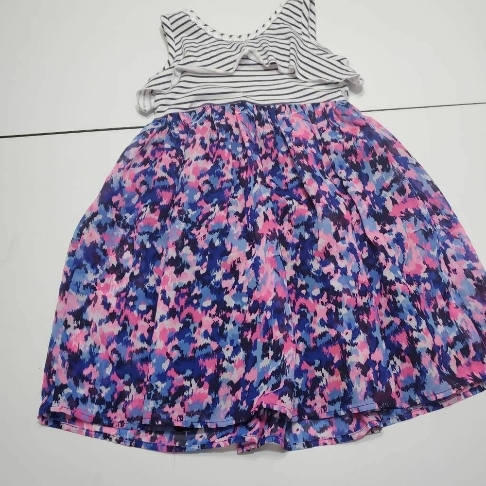 Sonoma Girls Fit & Flare Dress Blue White Stripe Abstract Stretch Lined Ruffle 5